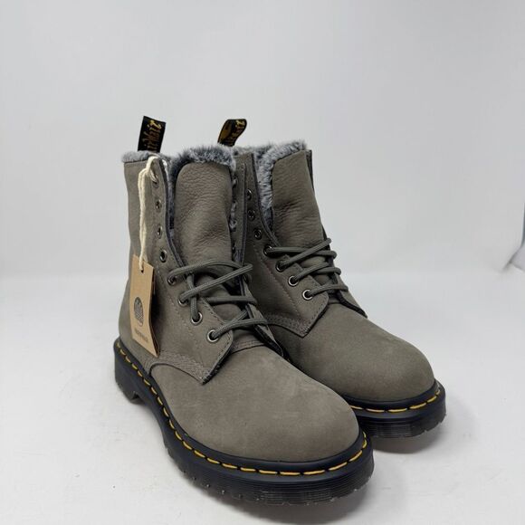 DR. MARTEN’S | NEW Serena Green Fur Lined Combat Boots Women’s Size 7 Men’s 5.5 - Picture 8 of 12